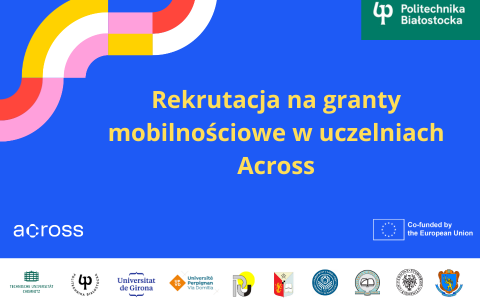 Grafika z napisem Rekrutacja na granty mobilnościowe w uczelniach Across