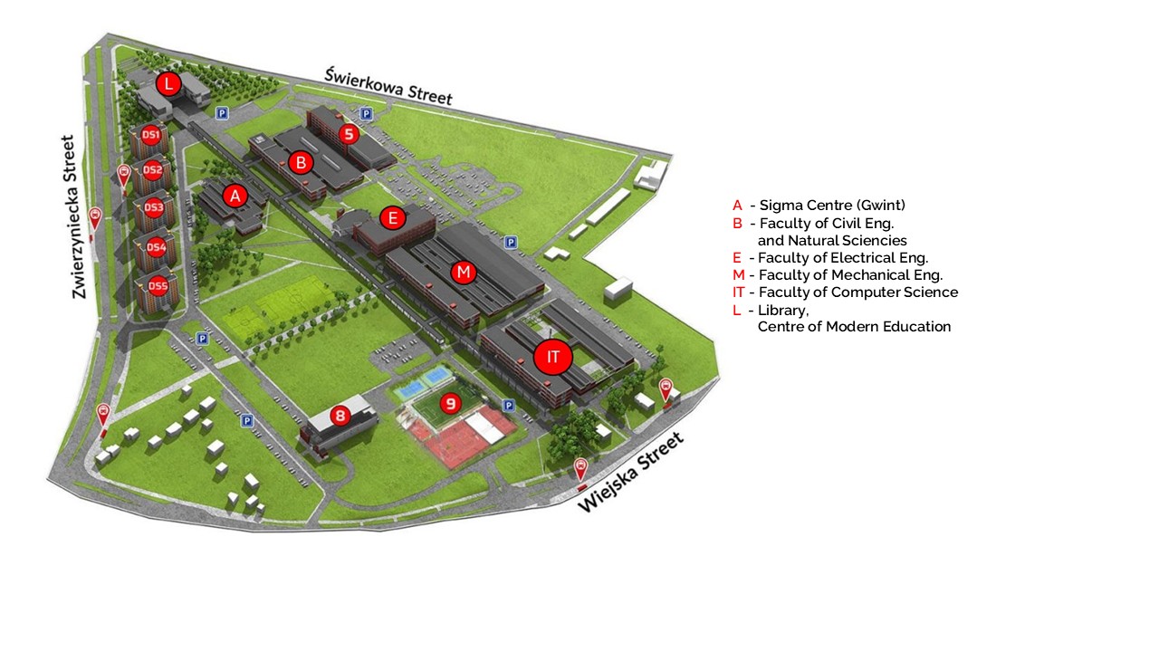Map of the campus Bialystok University of Technology