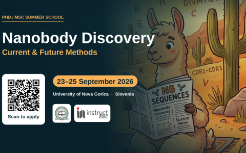 Grafika kangur czyta gazetę plus napis Nanobody Discovery Summer School