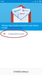 Okno aplikacji Gmail - dodaj adres e-mail