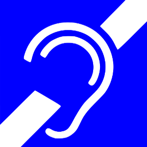 piktogram na nibieskim tle przekreślone białe ucho