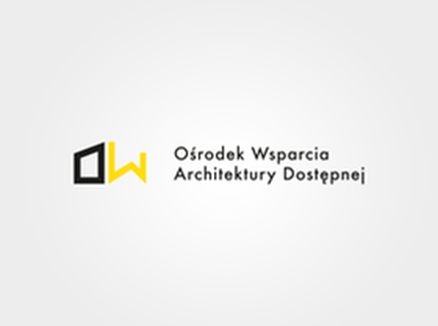 Grafika: stylizowane litery czarne O, żółte W, obok napis Ośrodek Wsparcia Architektury Dostępnej
