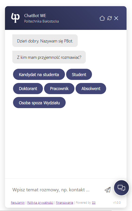 Chatboty PB – Biuro ds. Rozwoju i Programów Międzynarodowych