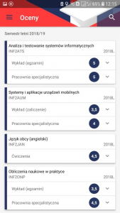 okno oceny aplikacji Mobilny USOS PB