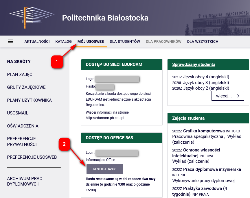 Reset hasła w Usosweb