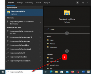Wpis eksplorator plików w menu start