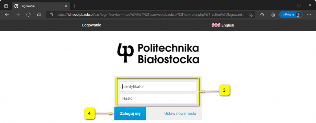 widok CAS logowanie