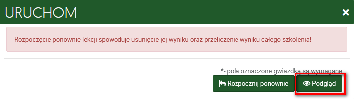 Podgląd uruchamiania elementuszkolenia