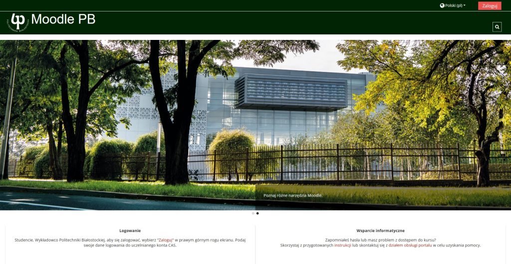 Widok strony Moodle