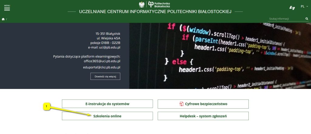 Widok storny Uczelnianego Centrum Informatycznego PB