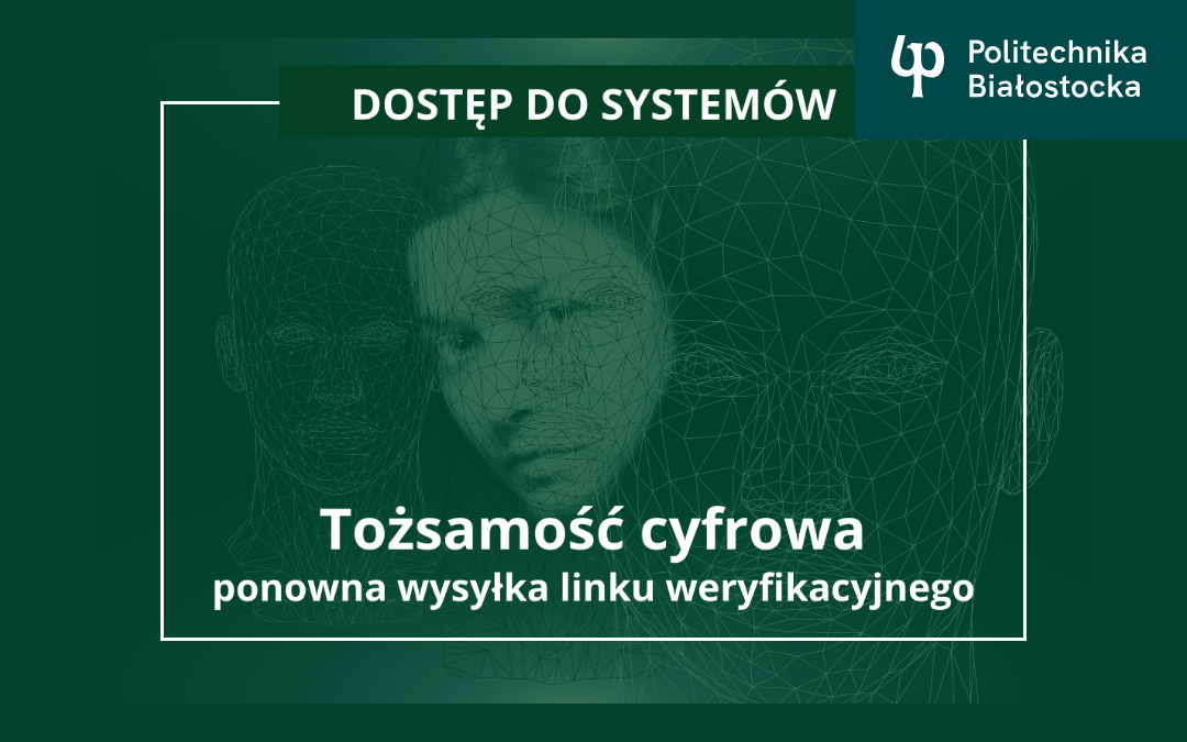 Dziewczyna na tle cyfrowych twarzy, napisy, logo.