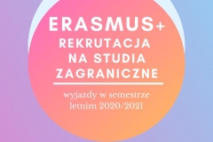 Plakat informacyjny Erasmus+ studia w sem. letnim 2020/21
