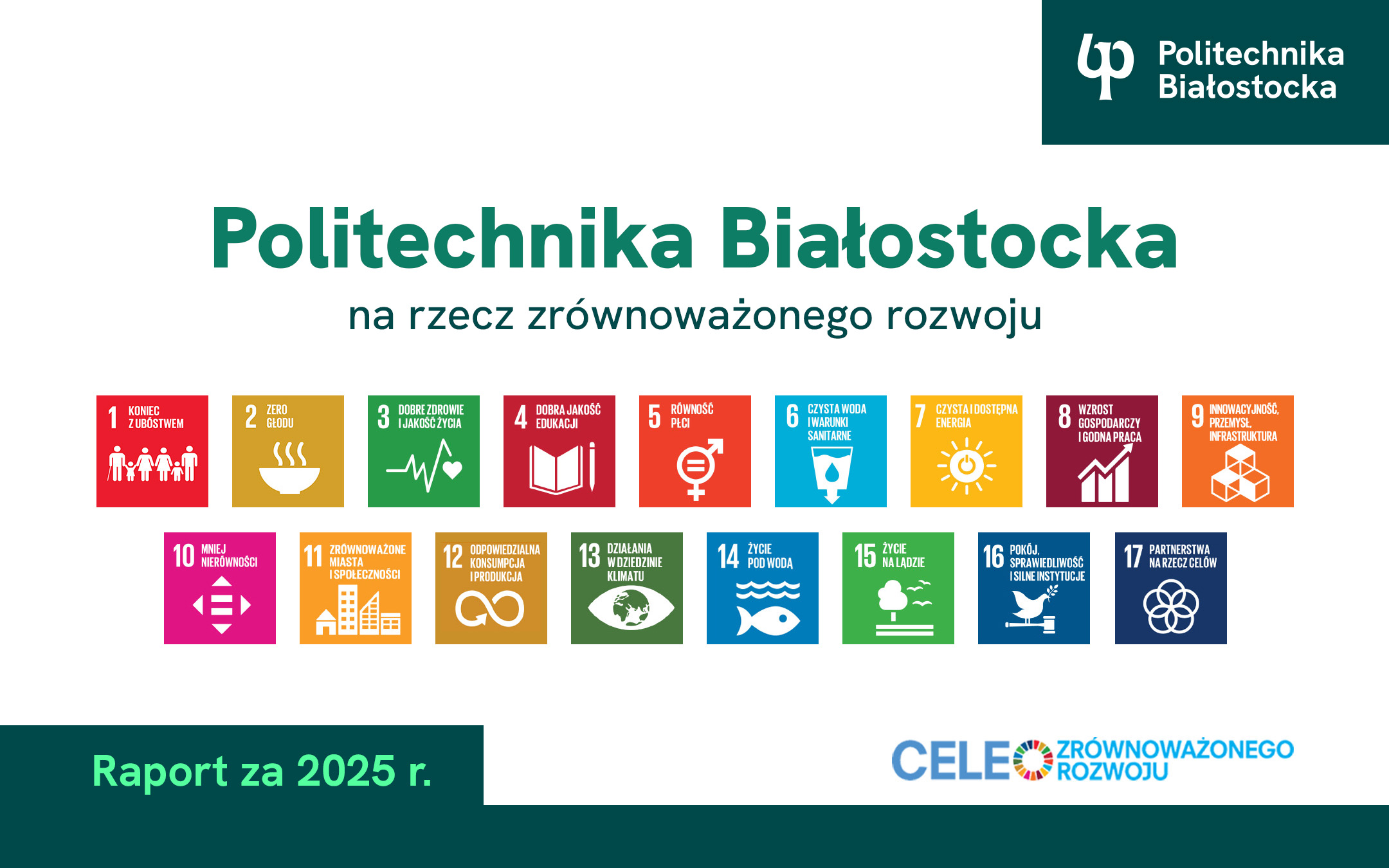 grafika z napisem: Politechnika Białostocka na rzecz zrównoważonego rozwoju