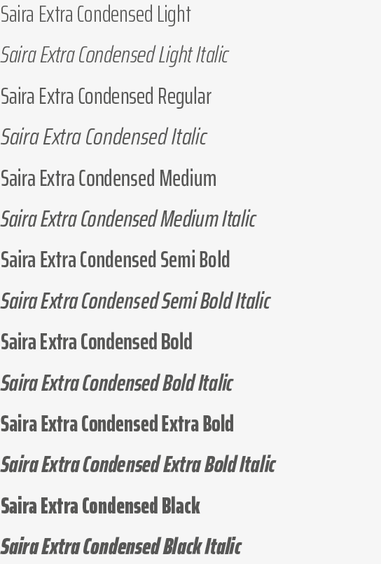 Saira Extra Condensed - font podstawowy PB