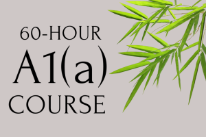 Graphic displaying the text “60-HOUR A1(a) COURSE” on a light background with decorative green bamboo leaves on the right side