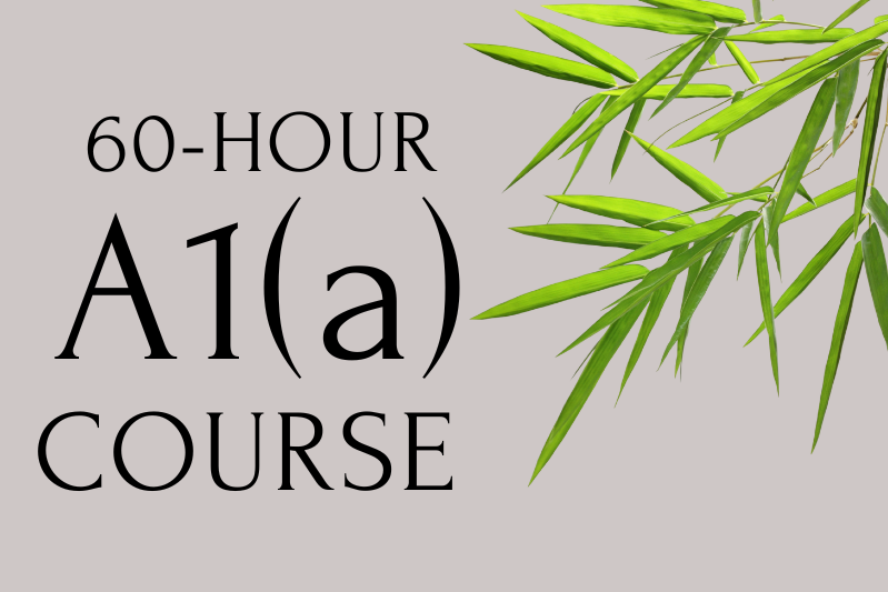 Graphic displaying the text “60-HOUR A1(a) COURSE” on a light background with decorative green bamboo leaves on the right side