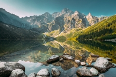 Tatra National Park, Poland. Small Mountains Lake Zabie Oko Or Ma e Morskie Oko In Summer Morning. Five Lakes Valley. Beautiful Scenic View. European Nature