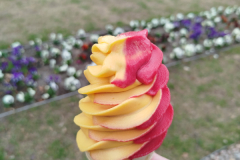 A-hand-holding-a-cone-of-fruit-and-ice-cream