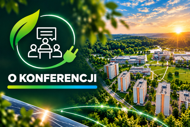 grafika z ikoną konferencji, w tle miasteczko akademickie Politechniki Białostockiej