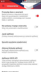 okno ustawienia aplikacji Mobilny USOS PB