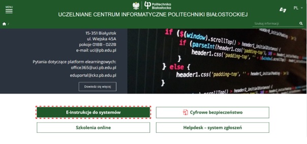 Strona Uczelnianego Centrum Informatycznego zakładka ”E-instrukcje do systemów”
