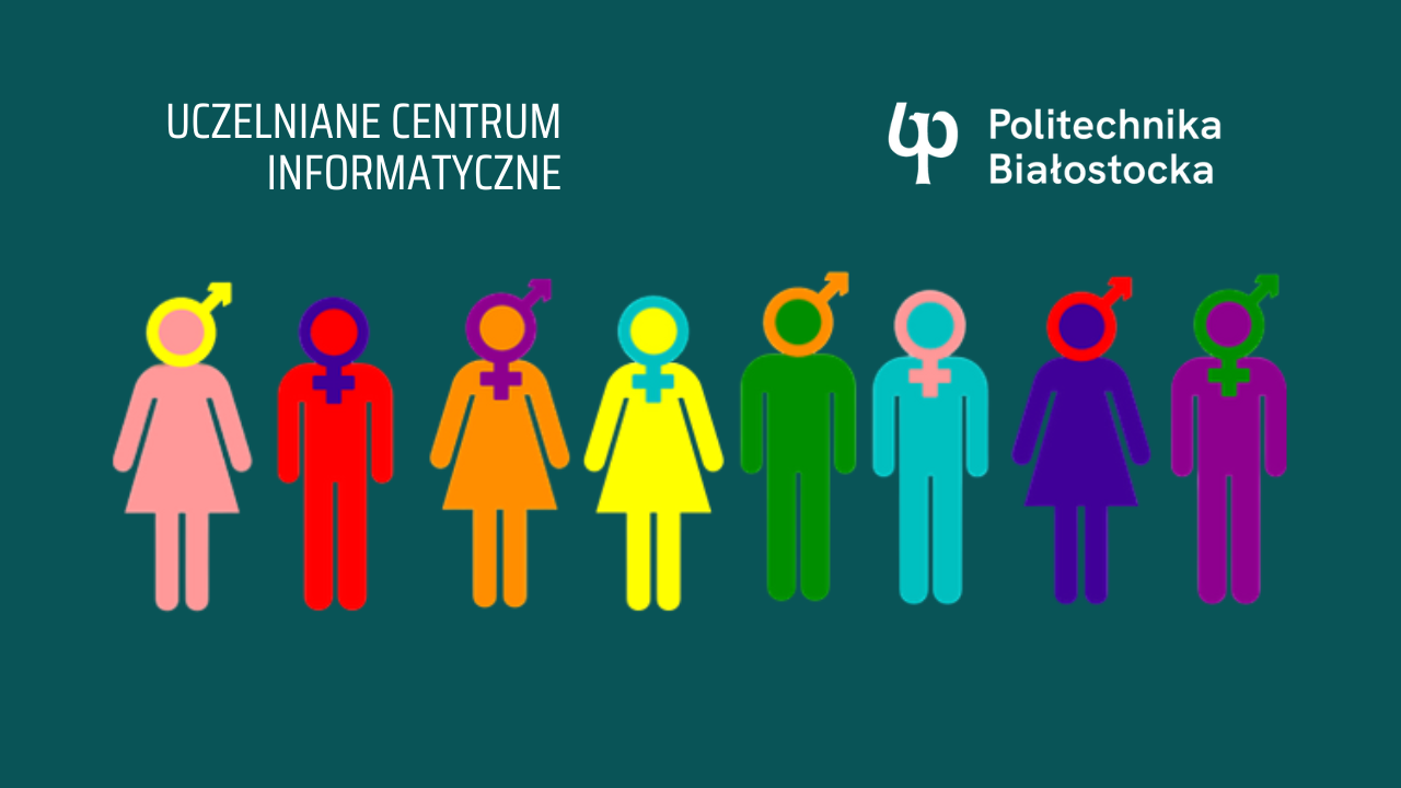 szereg ludzi z kolorowymi oznaczeniami płci