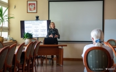 Wykład dr inż. Aleksandry Szaja w Politechnice Białostockiej. 19 września 2023 r. fot. Iryna Mikhno/ PB