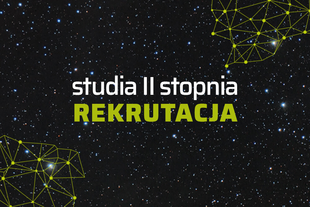 na tle czarnego nieba z gwiazdami napis studia II stopnia rekrutacja