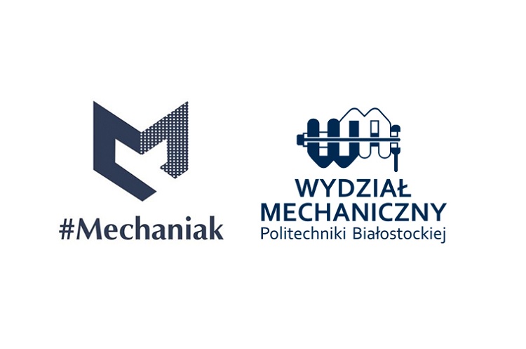 na białym tle umoeszczono po lewej logo białostockiego Mechaniaka, po prawej Wydziału Mechanicznego Politechniki Białostockiej