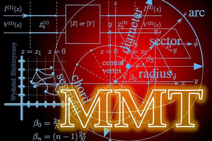 Grafika przedstawiająca wykresy i wzory matematyczne oraz napis MMT