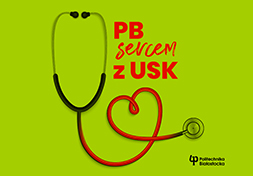 na zielonym tle symbol stetoskopu układający się w kształt serca i napis PB sercem z USK