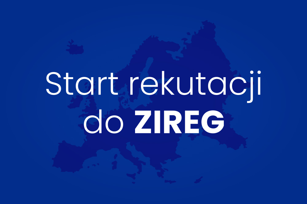 na niebieskim tle biały napis: Start rekrutacji do ZIREG