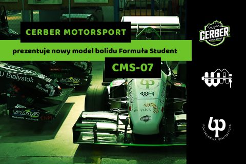 zielony pojazd - bolid, napisy Cerber Motorsport, prezentacja nowego modelu bolidu Formuła Student