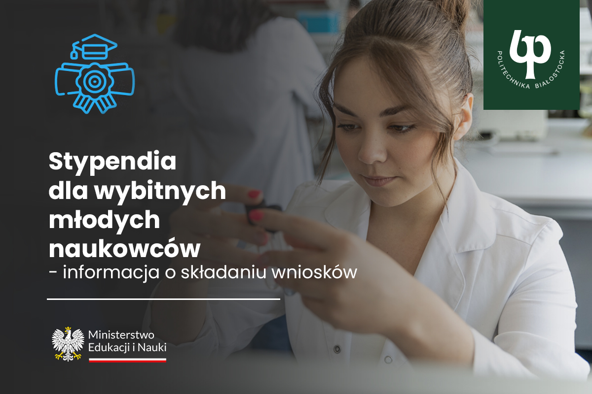 młoda dziewczyna w fartuchu pochyla się nad próbówką napis: Stypendia dla wybitnych naukowców informacja o składaniu wniosków