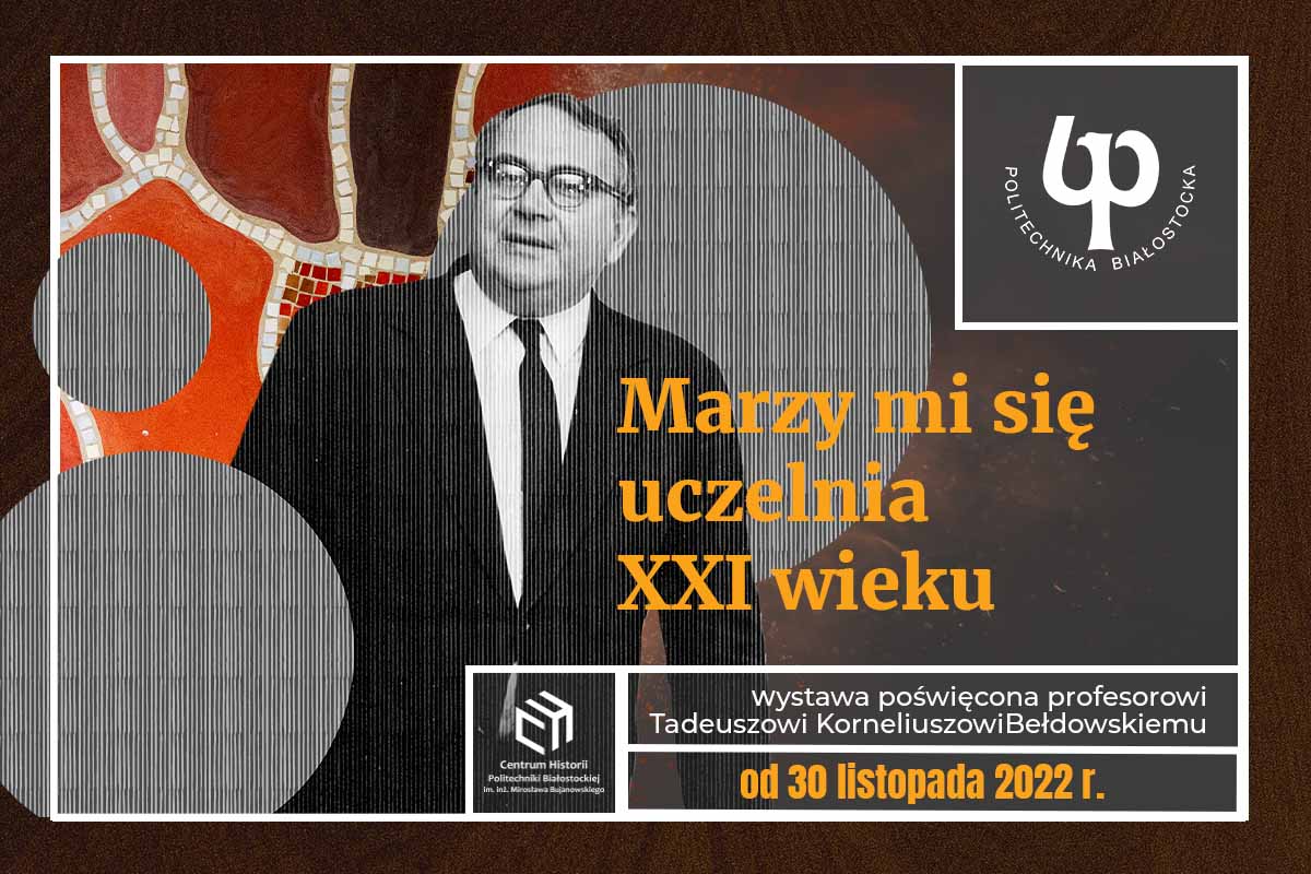Zdjęcie Tadeusza Bełdowskiego na tle mozaiki PB