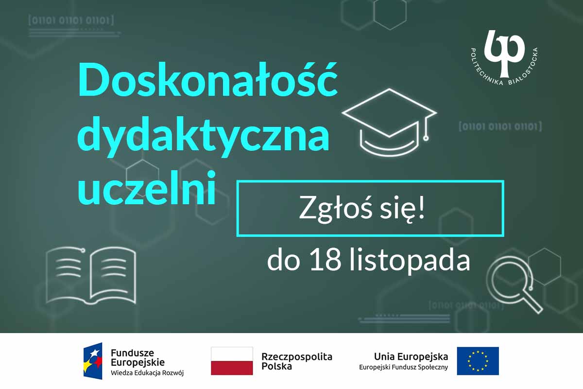 grafika z napisem Doskonałość dydaktyczna uczelni zgłoś się do 18 listopada