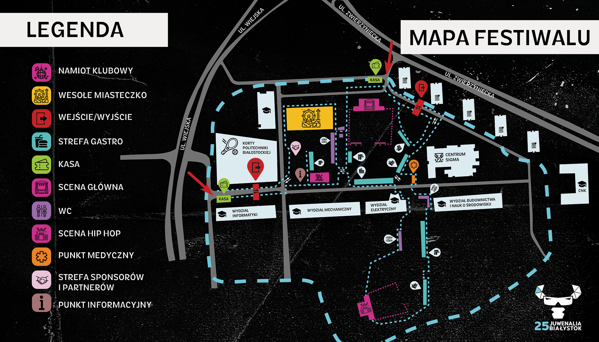 Mapa Dni Kultury Studenckiej Juwenalia Białystok 2025 na Kampusie Politechniki Białostockiej