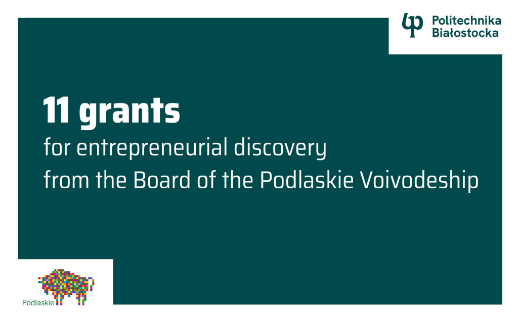 Graphic announcing the award of 11 grants for entrepreneurial discovery processes to Bialystok University of Technology
