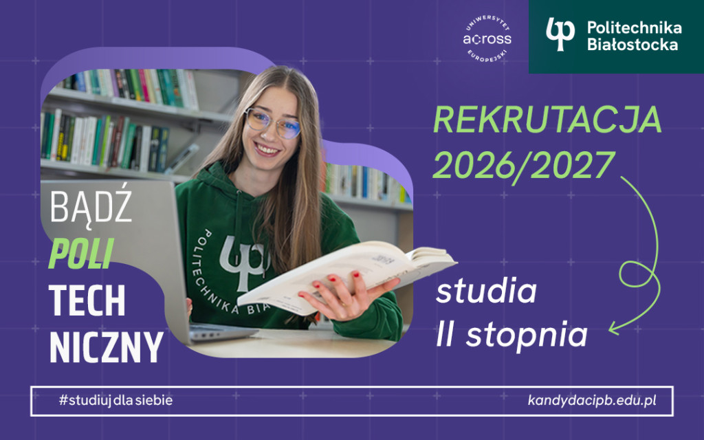 uśmiechnięta studentka na grafice z informacjami o uruchomieniu rekrutacji II stopnia na rok akadem 2026/2027