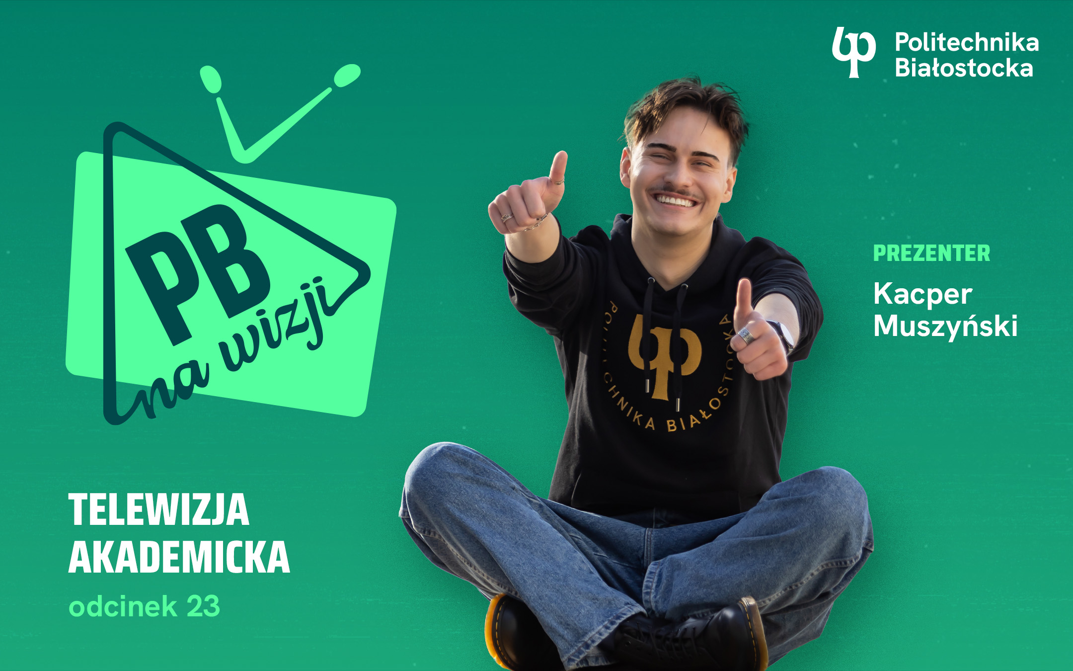 PB na Wizji odc. 23 zapowiedź na grafice uśmiechnięty chłopak