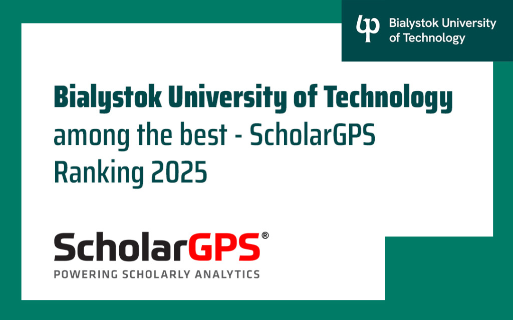 Information graphic from Bialystok University of Technology highlighting the university’s inclusion among the top research institutions in the ScholarGPS 2025 ranking