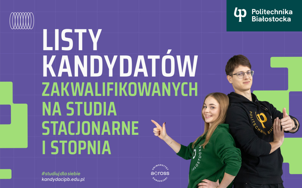 grafika ze zdjęciem studenta i studentki PB. Napis: Listy kandydatów