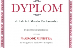 Dr hab. inż. Marcin Kochanowicz, prof. PB otrzymał nagrodę Ministra Nauki i Szkolnictwa Wyższego za osiągnięcia naukowe