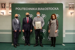 od lewej: dr hab. inż. Andrzej Ruszewski, prof. PB, dr hab. inż. Bogusław Butryło, prof. PB, dr inż. Michał Harasimowicz,  dr hab. inż. Marta Kosior-Kazberuk, prof. PB