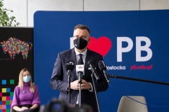 Konferencja prasowa dot. rozpoczęcia roku akad. 2020/2021 w PB BUD. Rafał Rudnicki, Wiceprezydent Miasta Białegostoku