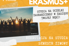grafika ilustracyjna  dot. rekrutacji do Programu Erasmus+ na semestr zimowy roku akademickiego 2021/2022. Ogłoszenie naboru