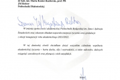 List gratulacyjny od JM Rektora Politechniki Bydgoskiej