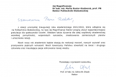 List gratulacyjny od JM Rektora Uniwersytetu Ekonomicznego w Katowicach