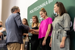 Władze Politechniki Białostockiej uhonorowały sportowców z uczelni, którzy w roku akademickim 2020/2021 zdobyli medale. Uhonorowani zostali również ich opiekunowie, trenerzy oraz organizatorzy Akademickich Mistrzostw Polski w Biegach Przełajowych, fot. K. Cichoń