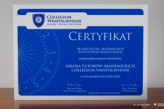 Certyfikat Szkoły Tutorów Akademickich Collegium Wratislaviense dla Politechniki Białostockiej
